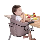 Tischsitz Baby Hochstuhl Portable Faltbar Kindersitz Sitzerhöhung für Esstisch mit Rückenlehne (Hellbraun)