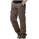 Aena Ray Herren Cargo Hose Freizeithose Männer Arbeitshose Slim Fit Baumwolle Cargohose mit 8 Taschen und Reißverschluss (Coffee, Größen No:36)