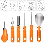 O-Kinee Halloween Kürbis-Schnitzset, 6 Stück Edelstahl Kürbis Schnitzen Set, Kürbis Schnitzwerkzeuge mit 10 Schnitz-Vorlagen Kürbis Lantern für Halloween Dek