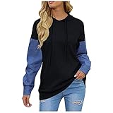 NHNKB Damen Sweatshirt Farbblock Basic Hoodie Langarm Kapuzenpullover Sweater Kapuzenpulli Pullover mit Kap