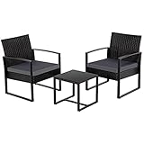 Yaheetech Gartenmöbelset 3 teilig Polyrattan Sitzgruppe Gartengarnitur Balkon-Set Lounge-Set Schwarz mit Sitzk