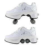 FTYUNWE Inline-Skates Mädchen Rollschuhe Damen,Lauflernschuhe Sneakers Skateboardschuhe Kinder Mit Rollen Multifunktionale Deformation Schuhe Beste Wahl,White-36