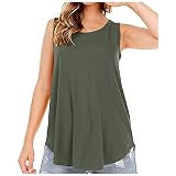 iHENGH Damen Mode Einfarbig T-Shirt Rundhals ärmellose Weste Lose Tank Tops(Grün, 3XL)
