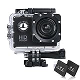 Action Cam Wasserdicht, Action Kamera 1080P Full HD 12MP 30FPS Actionkamera 1,5 Zoll LCD-Display Unterwasserkamera Sportkamera 170 ° Weitwinkel mit F2.0 Blende Actioncam (Schwarz)