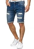 Indicode Herren Caden Jeans Shorts mit 5 Taschen aus 98% Baumwolle | Kurze Denim Stretch Hose Used Look Washed Destroyed Regular Fit Men Short Pants Freizeithose f. Männer Holes - Medium Indigo L