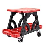 Arbeitshocker-330x265x360 mm-mit Werkzeugaufbewahrung und Sortierfunktion-mit Umlenkrolle / aus Kunststoffstahl / Werkzeugwagen / fahrbarer Arbeitshocker (rot)