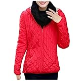 GOKOMO Damen Wintermantel Warme Langarm Jacke Mit Kapuze Einfarbig Dünn Leicht Slim Fit Damen Jacke Warme Gemütlich Herbst und Winter Mantel(XXL,Rot)