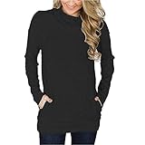 Damen Hochgeschlossenes Slim-Fit T-Shirt Farbe Lange Tunika Lässige Bluse Rundhals Hanky Saum Lose Tops für Damen Neue Damen Rundhals Langarm Einfarbig Lässig Stretchy T-Shirt Basic Fit T-Shirt Top