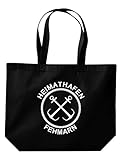 Shirtinstyle Beutel Tasche, Heimathafen Fehmarn Tasche Großer Beutel, Jute, Shopper, Beutel, Tasche, Urlaub, Meer, See, Heimatort, Urlaub, Zu Haus, Farbe Schw