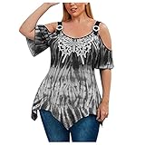 LEEDY Ausverkauf Hemdbluse Shirtbluse Damen Basic Blusen Off-Shoulder Batik unregelmäßiges Plus Size T-Shirtb für Frauen Bluse Shirt Sommer Sexy Elegant Ob