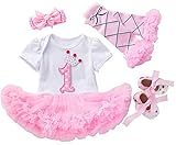 AGQT Kleinkind Baby Mädchen Mein 1. Geburtstagskleid 4pcs Floral Lace Tutu Rock Strampler Strampler Weiß No.1 Print (80)