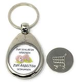 Schlüsselanhänger Faultier Mit einkaufswagen chip Zum schlafen geboren zum arbeiten gezwungen geschenk