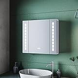 SUNXURY Spiegelschrank mit Beleuchtung beschlagfrei 60 x 65 cm LED Spiegelschrank mit Touchschalter für das Badezimmer Spiegelschrank mit Steckdose w