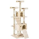 TecTake Katzen Kratzbaum Katzenbaum mittelhoch | Stämme mit Sisal umwickelt | 2 Höhlen - Diverse Farben - (Beige | Nr. 402190)