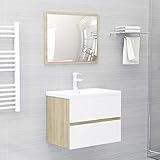 Badmöbel-Set, Badezimmermöbel Waschtisch Badmöbelset,Badmöbel Set mit Waschbecken, Bademöbel Angebot waschbecken mit Waschbeckenunterschrank, Weiß und Sonoma-Eiche Spanp