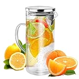Kühlschrankkrug Glaskaraffe ca. 1,3 L mit Deckel Ausgießer und Sieb - Wasserkrug Saftkaraffe hitzebeständig transparent Ø ca. 10cm ca. 22cm hoch - Behälter Krug Karaffe für alle Getränk