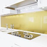 danario Küchenrückwand selbstklebend - Spritzschutz Küche in Glasoptik - PET Verbund Folie, 2D - Gold (Unifarbe) - Materialmuster A5