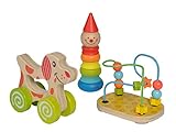 Eichhorn 100003750 Lernspielset bestehend aus Steckfigur Clown, Motorikschleife und Schiebehund, 3 teilig, Motorikspielzeug, Holzspielzeug