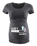 Love2Mi Damen Kurzarm Umstandsshirt Mutterschaft Klassische Seite Geraffte T-Shirt Tops Mama Schwangerschaft Kleidung, Knöchelprint, XL