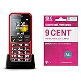 Emporia TELME C151 (Extragroße beleuchtete Großtastenhandy) Rot & Telekom MagentaMobil Prepaid Basic SIM-Karte ohne Vertragsbindung I 9 Ct pro Min und SMS