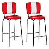 FineBuy 2er Set Barhocker American Diner 50er Jahre Retro 2 Barstühle | Sitzfläche gepolstert mit Rücken-Lehne | Thekenstühle mit Fußstütze | Sitzhöhe 76 cm | Farbe: Rot Weiß