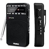 PRUNUS J-166 UKW/FM/AM Kleines Radio, Transistor Batteriebetriebenes Radio mit Signalanzeige, Tragbares Radio mit Rückclip, Unterstützt austauschbare Batterien (AA)