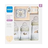 Mam Welcome To The World Geschenkset mit 3 Antikol-Flaschen, Schnuller, Schnullerclip, Beig