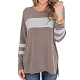 XIANO Damen Tops Langarm Blusen mit rundem Hals Farbblock Seitenknoten Tuniken Damen Langarm Tops Twisted Sweatshirt Lose T-Shirt Blusen Tunika Tops Damen Langarm Top Damen Langarm T-S