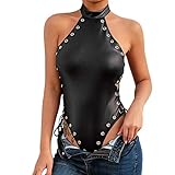 Innerternet Damen Bodysuit Top Babydoll ReizwäSche Reizvolles Shirts Schulterfrei Pullover Overall TeddybäR WäSche Backless Babydoll Negligee Latex Erotische Nachthemd Für Frauen Porno Sex D
