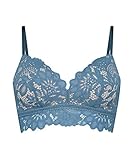 HUNKEMÖLLER Damen bügelloser gepolsterter Longline-BH Shiloh aus Spitze Blau 75D