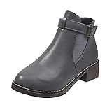 Xmiral Stiefeletten Damenschuhe Einfarbig Schnalle Niedrige Runde Zehe Boots Mit Dickem Absatz (Grau, 39.5)