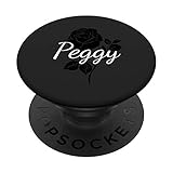 Peggy - Name Schwarze Rose Personalisiertes Geschenk Grau PopSockets PopGrip: Ausziehbarer Sockel und Griff für Handys/Tablets mit Tauschbarem Top