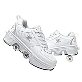 Rollschuhe für Damen/Herren, Kick-Roller-Schuhe mit Rädern, einziehbar, Outdoor Quad Wheel Rink Skates Deformation Skating Schuhe für Erwachsene/Kinder/Mädchen, Unisex Anfänger Sneak