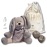 Babiage Doodoo Baby Einschlafhilfe Hase Grau | Kuscheltier mit Soundmodul | Reproduziert Mutterleibsgeräusche und Brahms' Wiegenlied | Maschinenwaschbar bei 30 °C