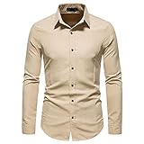 Hemd Herren Vintage/Moderner Mode Lässig Hemd Herren Slim Fit Einfarbig Langarm Shirt Herren Bankett Hochzeit Gastgeber Business Work Hemd Herren Klassische Knopfleiste Revers Hemd H