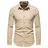 Hemd Herren Vintage/Moderner Mode Lässig Hemd Herren Slim Fit Einfarbig Langarm Shirt Herren Bankett Hochzeit Gastgeber Business Work Hemd Herren Klassische Knopfleiste Revers Hemd H