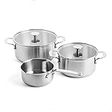 KitchenAid Topfset Edelstahl, Kochtöpfe mit Deckel und Topf mit Ausguss und Stiel, Backofen- und Spülmaschinengeeignet - 3-teilig