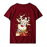 Masrin T Shirt Damen Herren Weihnachts Rentier Druck Oberteile Kurzarm Tee Tops mit O Ausschnitt Baggy Bequeme Tunika Fröhliche Familienbluse Paar Hemden Lässig