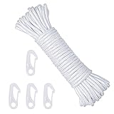 CINVEED 15m Fahnenseil Fahnenmast Seil mit 4 Fahnenmastclip Nylon Hissseil Weiß Ersatzseil Nylonseile Flaggen Zubehör für Garten Heimseil Zelt Outdoor Camping Wäscheleine Himmelsvorhang