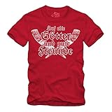 Auf alte Götter und Gute Freunde - T-Shirt,Wotan Odin Wikinger Freundschaft Böse Tattoo (L, Rot)