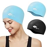 Flintronic 2 Stück Badekappe,Silikon Badekappen Badehaube Schwimmhaube Erwachsene Unisex Bademütze für langes Haar hypoallergene wasserdichte Schwimmkappen für Herren Damen Kinder-(Schwarz & Blau)