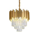 ZQH Modern Kristall Pendelleuchte, europäisch Luxus Kristall Leuchter LED Decke Lampenfassung E14 Hängende Beleuchtung für Wohnzimmer Restaurant Küche Cafe Flur,Gold,35 * 40