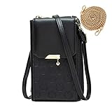 Mini Handytasche mit Geldbörse zum Umhängen Damen Leder Handy Geldbörse Umhängetasche Crossbody Schultertasche Kleine Handy Tasche für iPhone 13/13 Pro/12/12 Pro/11/X/XR, Handy unter 6.5'' (Schwarz)