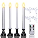 Flammenlose LED Fensterkerzen mit Fernbedienung Timer, Ymenow 4 Stück Taper kerze mit Schwarzen Kerzenständern, Saugnäpfen und 3D-Kerzendochten für Haus Weihnachten deko - Batterie Nicht E