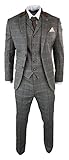 Cavani CB Herrenanzug Beige 3 Teilig Kariert Tweed Design Wolle Vintage Retro Stil Tailored F