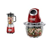 Russell Hobbs Glas-Standmixer Retro rot,Retro-Anzeige, 20.000 U/min, Smoothie-Maker 25190-56 & Mini Zerkleinerer Desire, Ein-Hand-Bedientaste, 500ml Glasbehälter inkl. Deckel, Gemüsezerk