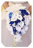 Hochzeit romantischer Blumenstrauß künstliche Blum Bridal Bouquet Künstlicher Wasserfall Rote Hochzeitsblumen Künstliche Perlen Kristall Hochzeitsblumensträuße Blumenstrauß Rose ( Color : Royal Blue )