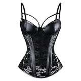 Woboren Damen Burlesque Vollbrust Faux Leder Korsett Corsage Top Bustier Schwarz (Schwarz, L)