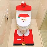 Weihnachten Toilettensitzbezug, Weihnachten Toilettensitz Abdeckung Dekorationen Weihnachtsdeko WC Sitze Set mit Weihnachtsmann Motiv, Schneemann, Rentier, WC Sitzbezug und Tepp