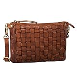 STILORD 'Jana' Leder-Handtasche Damen Vintage klein Umhängetasche Clutch Elegante Abendtasche Ausgehtasche Partytasche geflochtene Freizeittasche echtes Rindsleder, Farbe:Ocker - b